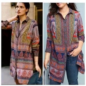 🆕️ Anthropologie Maeve Casablanca Silk Shirt-Dress Size 6 Bohemian Scandi Girl